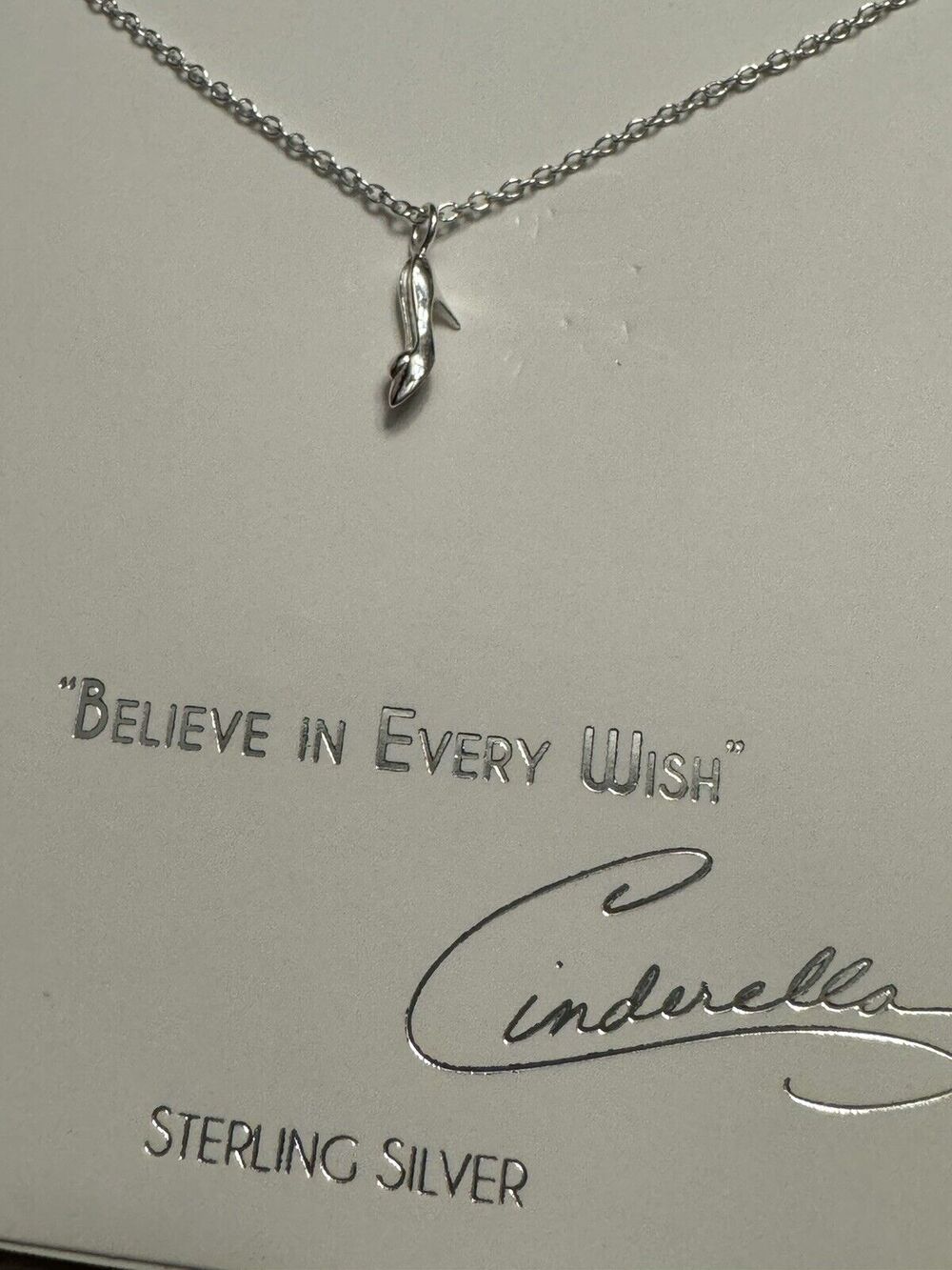 Disney Parks Collection STERLING Silver necklace Cinderella Glass Slipper Shoe